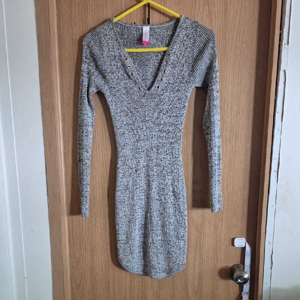 No Boundaries Heathered Knit Long Sleeve Dress